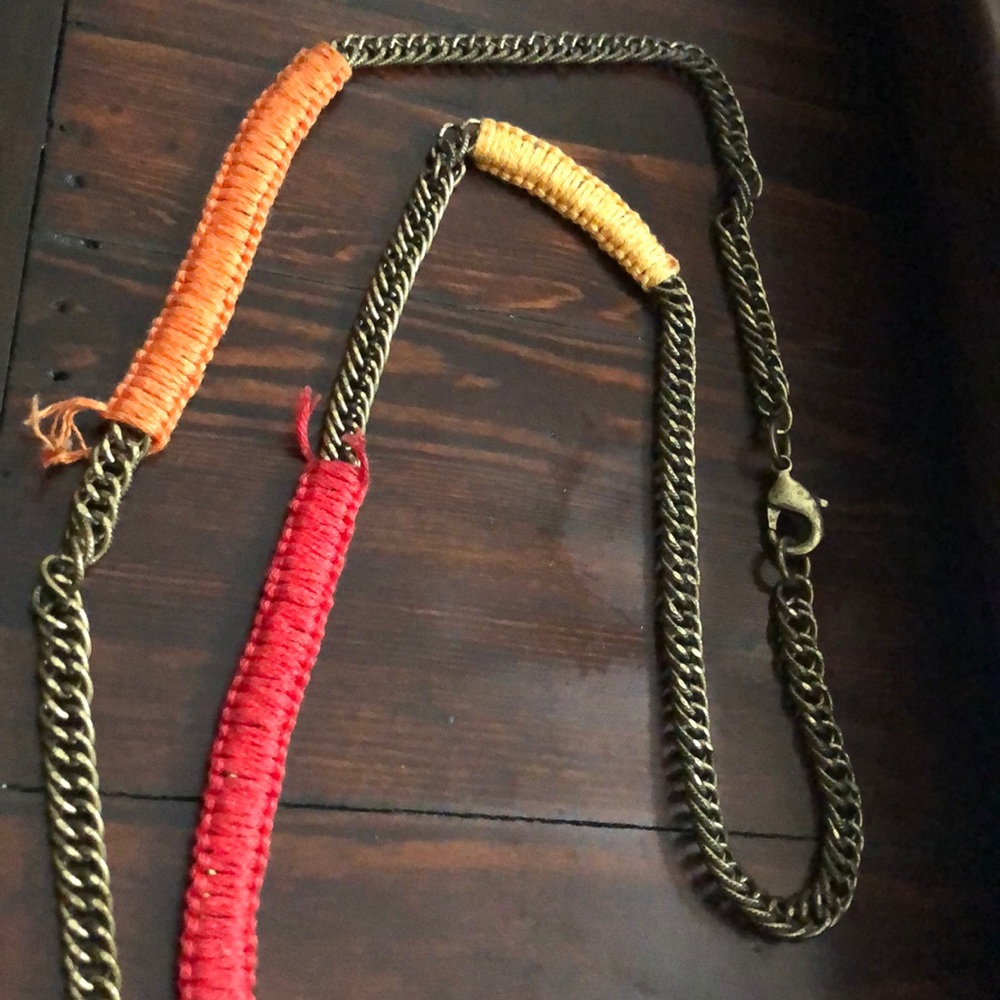 Chain necklace with string wraps